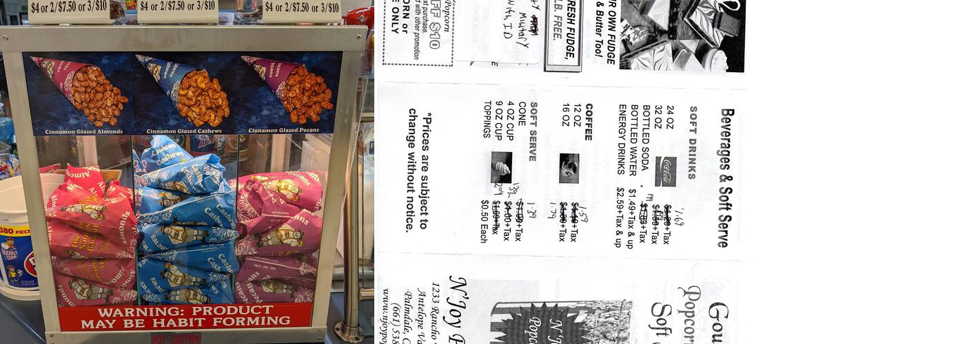 N'Joy Popcorn Menu