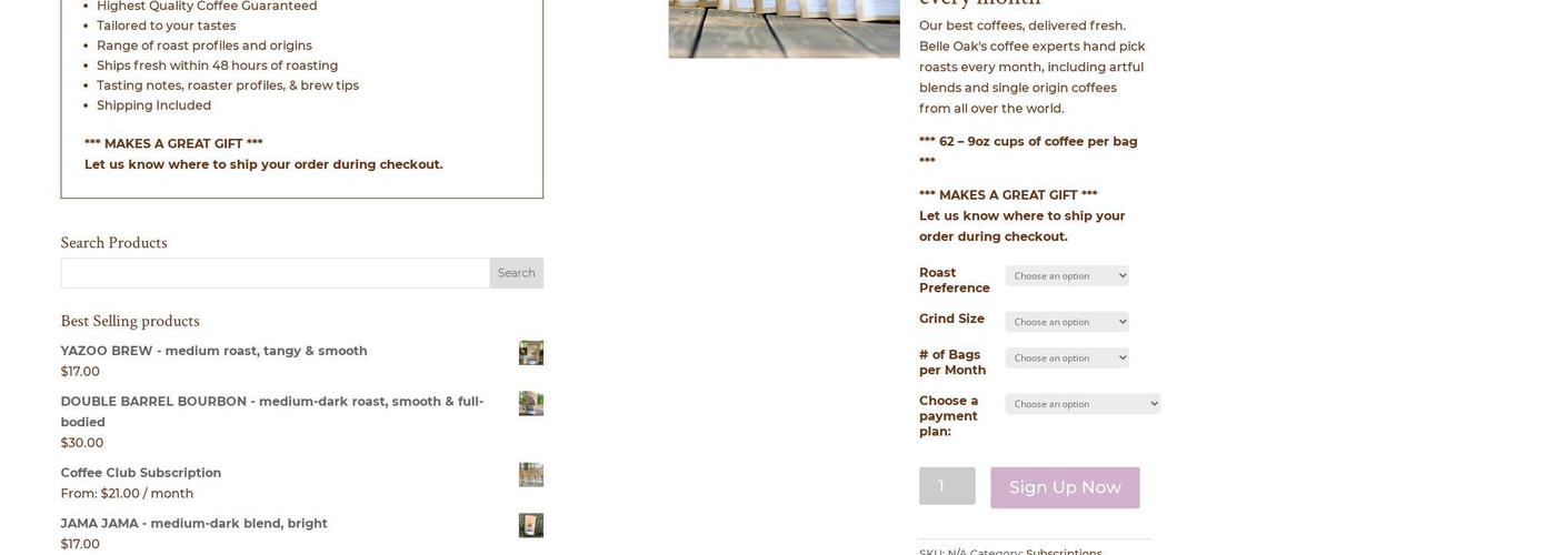 Belle Oak Coffee Co. Menu