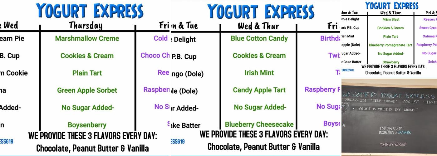 Yogurt Express Menu