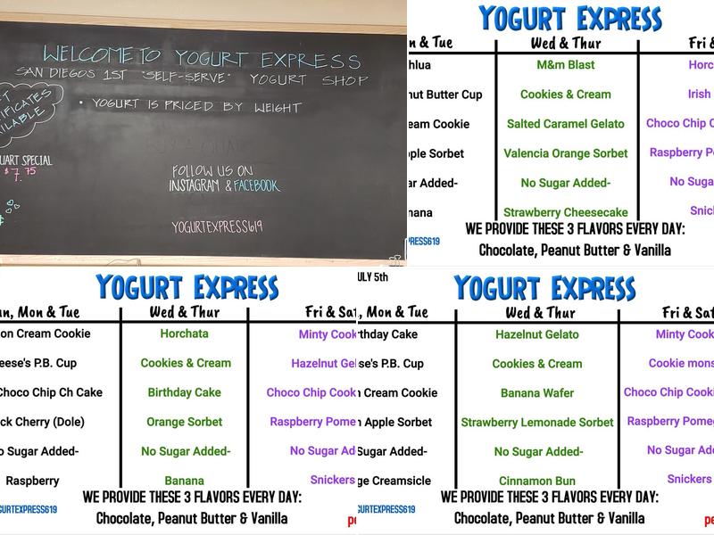 Yogurt Express Menu