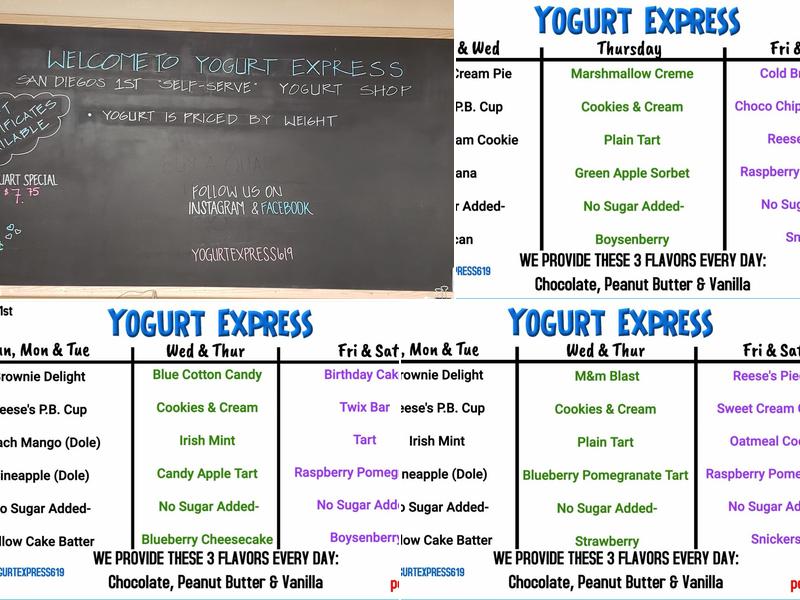 Yogurt Express Menu