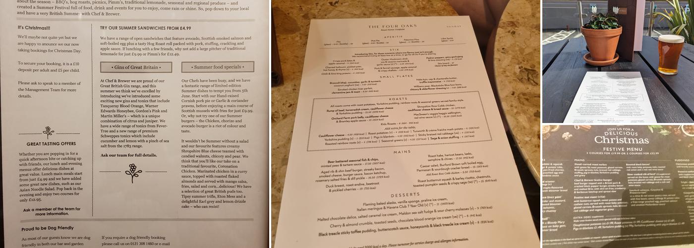 The Four Oaks Menu
