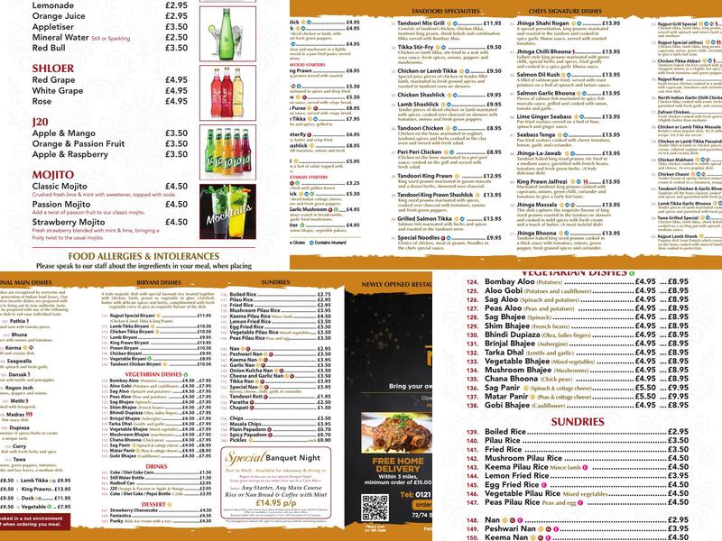 Rajput - Indian Restaurant & Takeaway Sutton Coldfield Menu