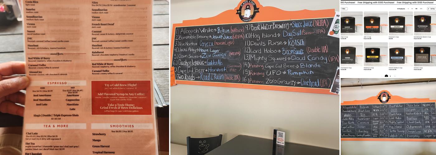 Cape Cod Coffee Menu