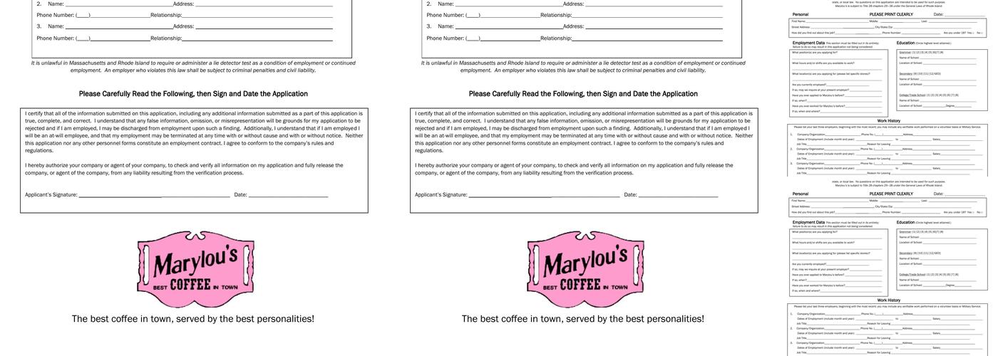 Marylous Coffee Menu