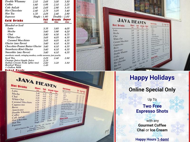 Java Heaven Menu