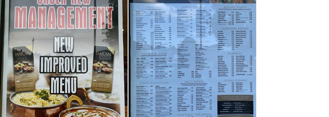The Imran Takeaway Menu