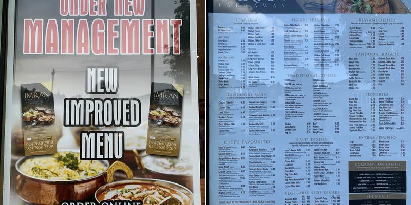The Imran Takeaway Menu