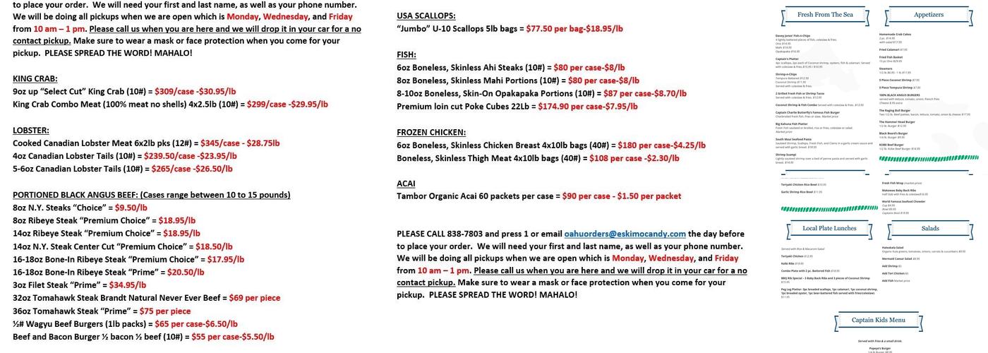 Eskimo Candy Oahu Inc Menu