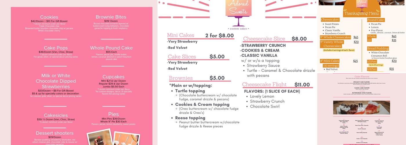 Adored Sweets Menu