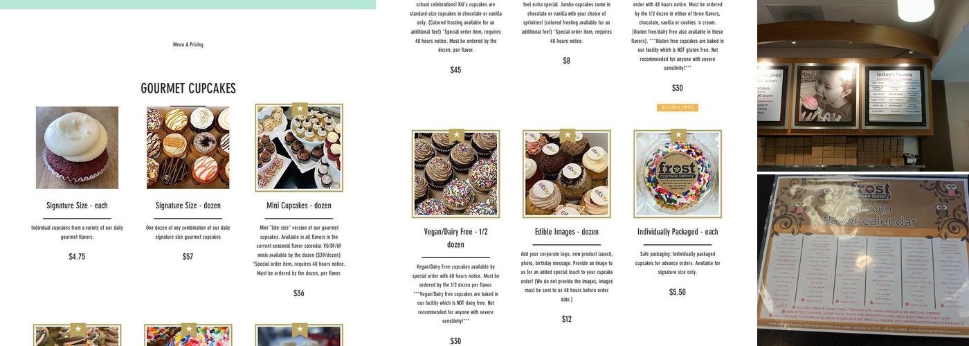 Frost Cupcake Factory Menu