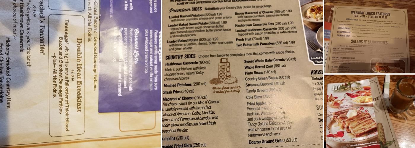 Cracker Barrel Old Country Store Menu