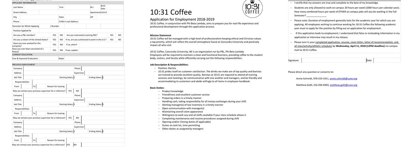 10:31 Coffee Menu