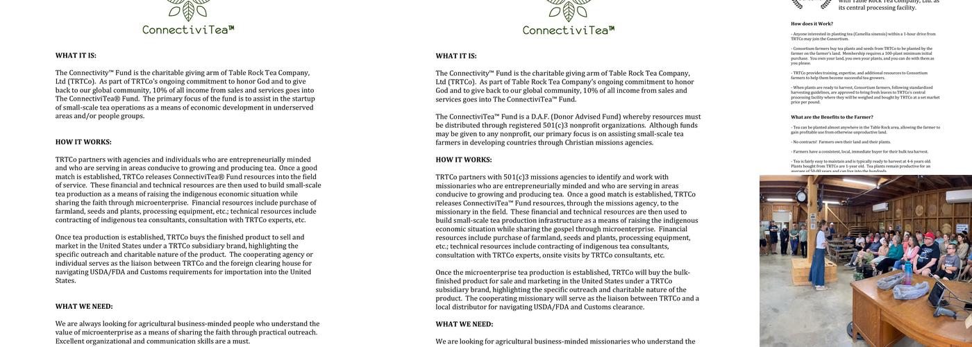 Table Rock Tea Company Menu