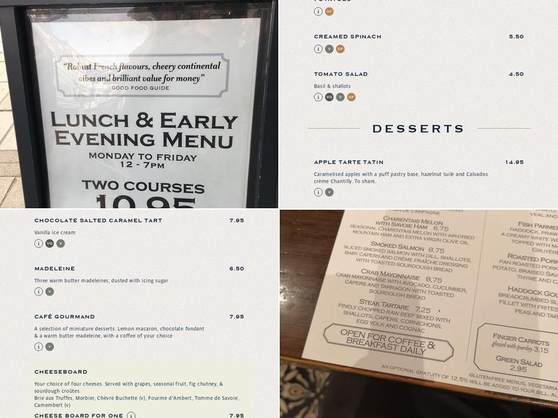 Côte Wimbledon Menu