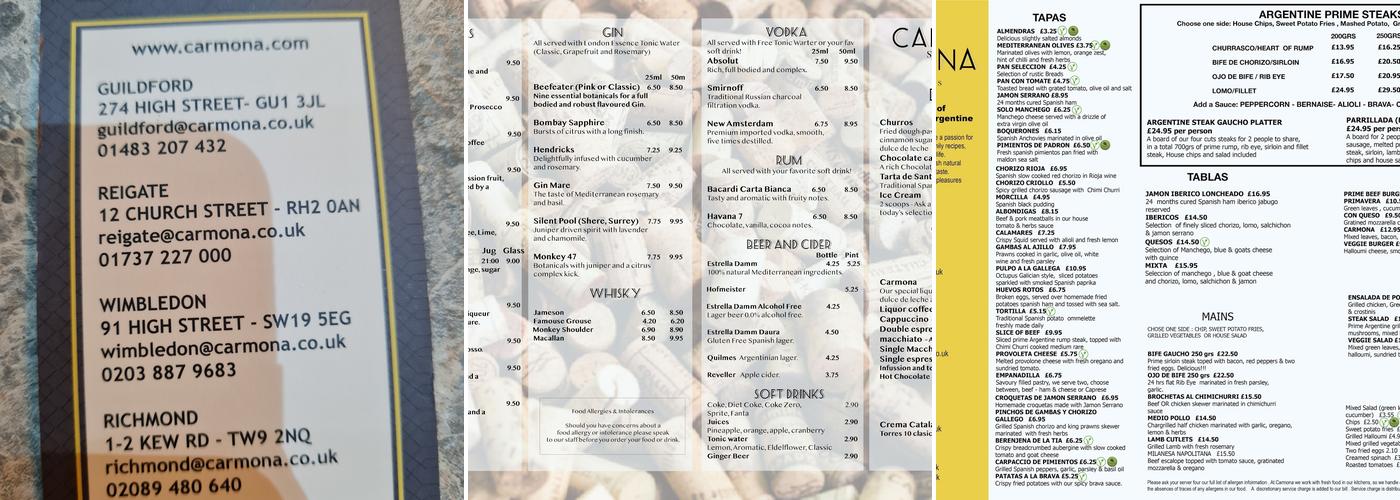Carmona Steak & Tapas Menu