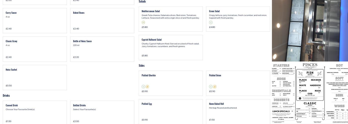 Pisces Fish and Chips Menu