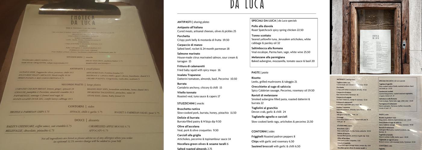 Enoteca da Luca - St Paul's Menu