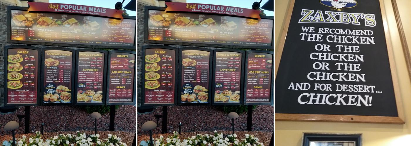Zaxbys Chicken Fingers & Buffalo Wings Menu