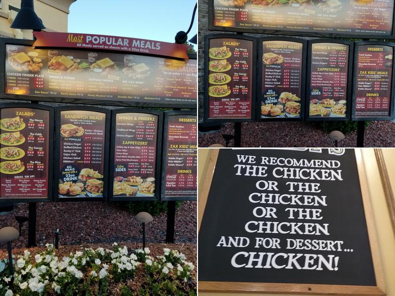Zaxbys Chicken Fingers & Buffalo Wings Menu