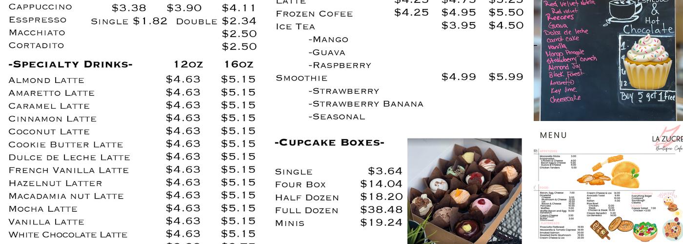 La Zucre Cake Boutique Menu