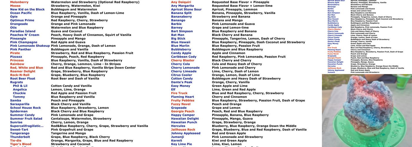 Cedar Falls Tropical Sno Menu