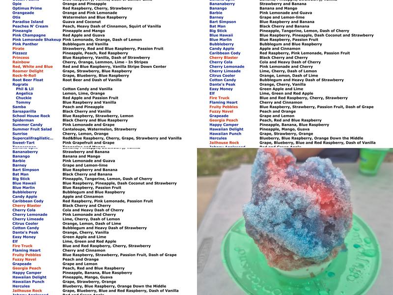 Cedar Falls Tropical Sno Menu
