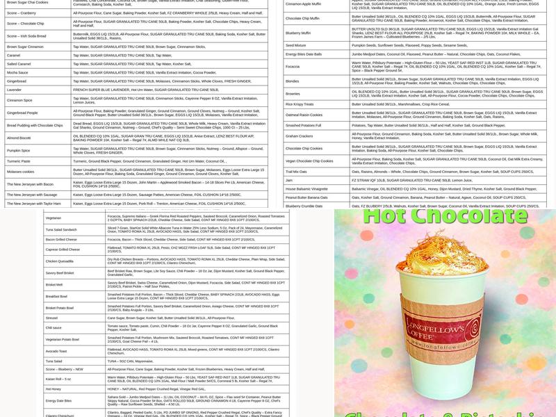 Longfellow's Coffee Menu