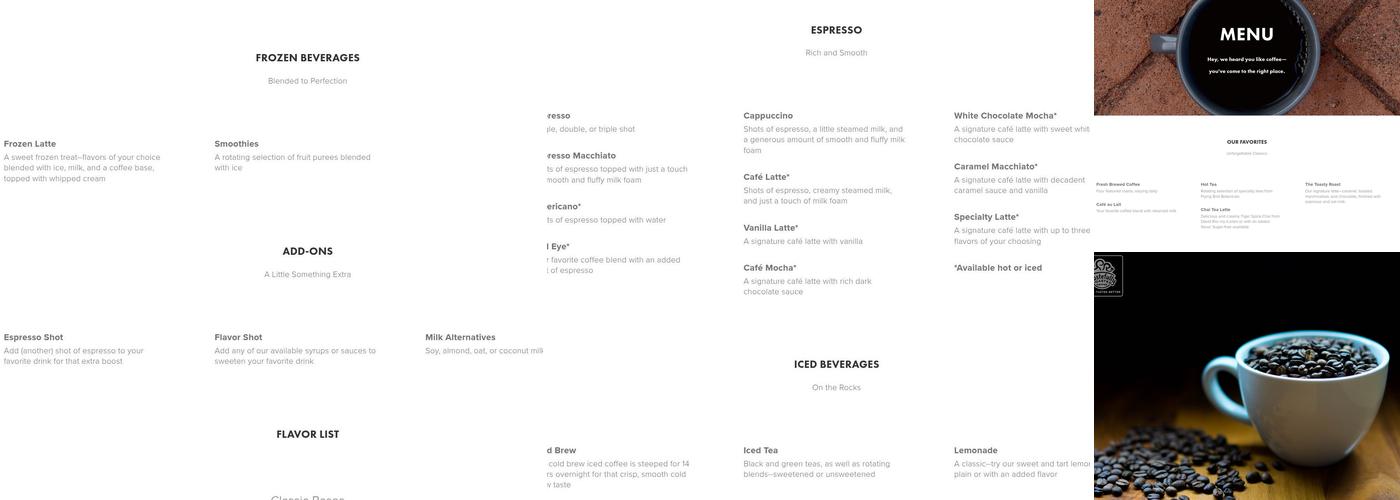 Tastefully Roasted Coffee Menu