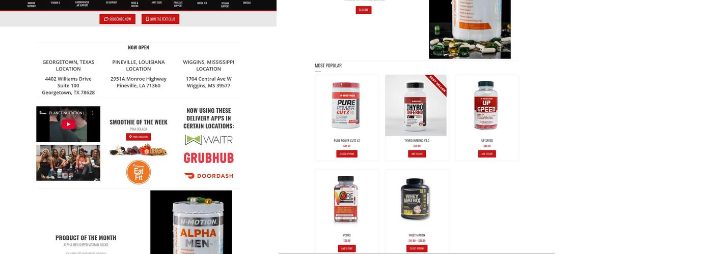 Planet Nutrition, Inc. Menu