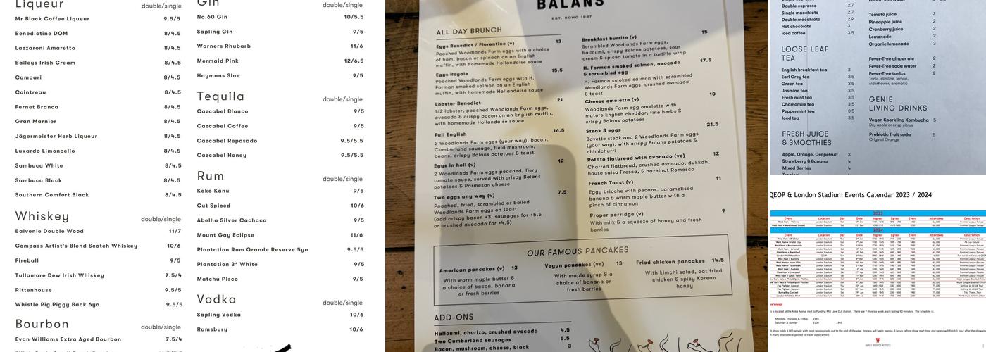 Balans East Menu