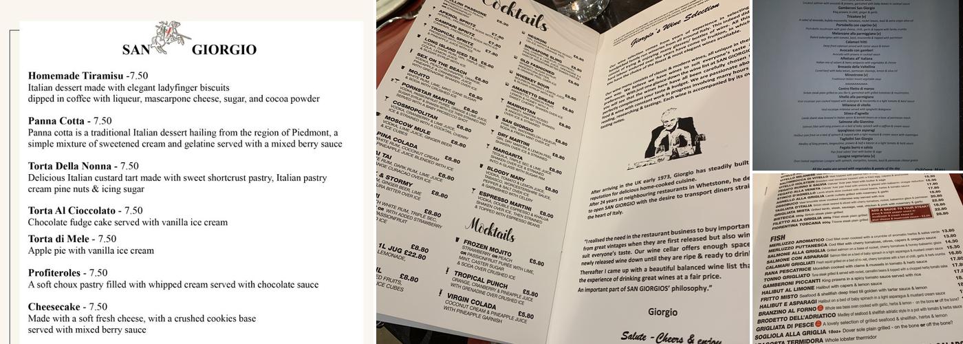 San Giorgio London Menu