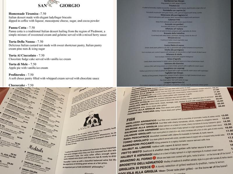 San Giorgio London Menu