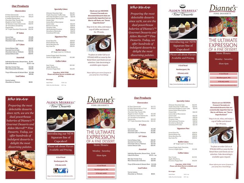Dianne's Fine Desserts Menu