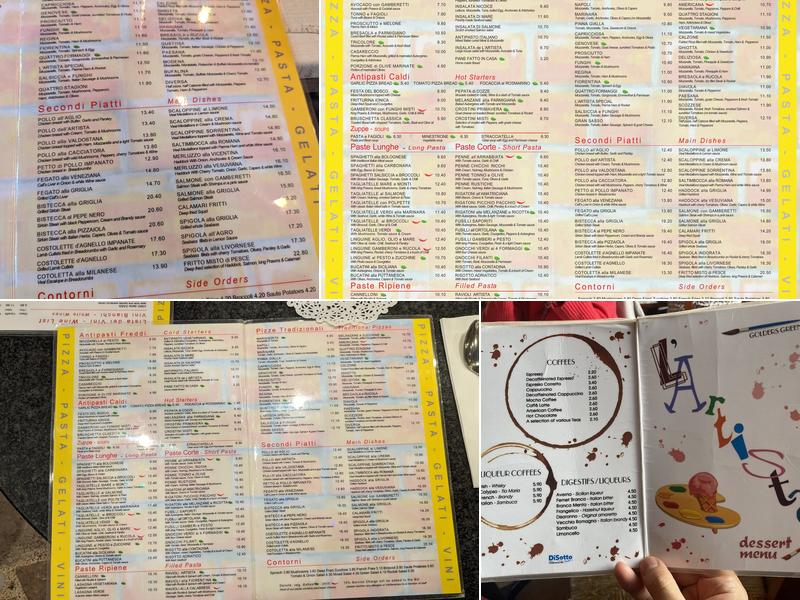 L'artista Ristorante Pizzeria Menu