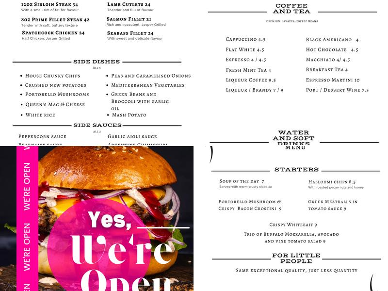 The Queen's Rooms Steakhouse & Grill Menu