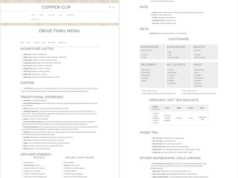 Copper Cup Menu