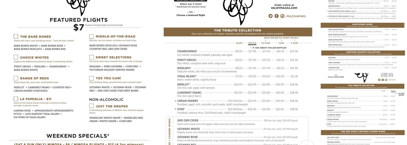 Mazza Vineyards Menu