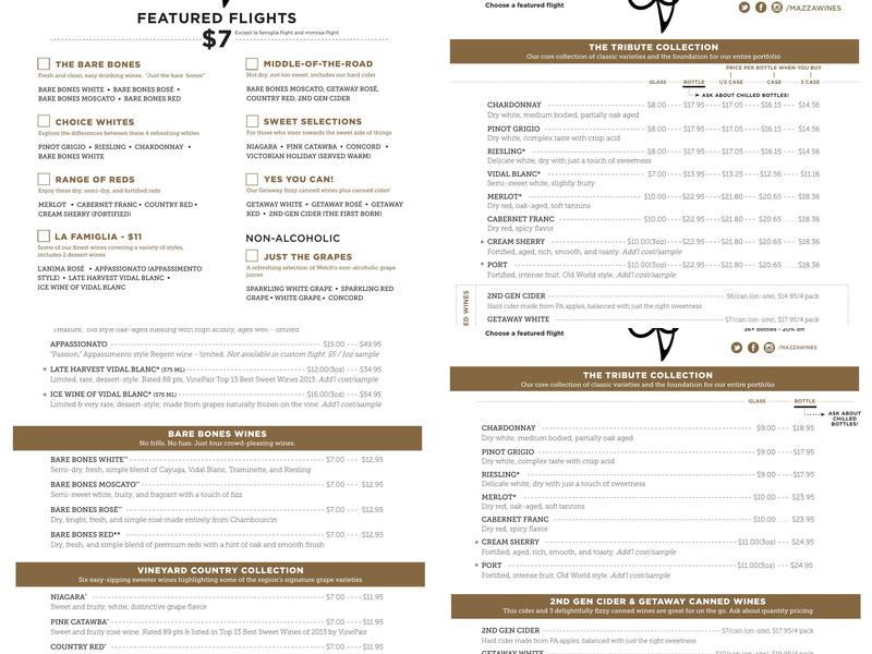 Mazza Vineyards Menu