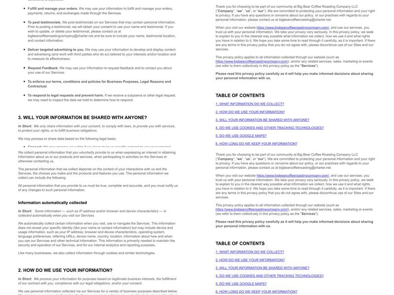 Big Bear Coffee Roasting Company Menu