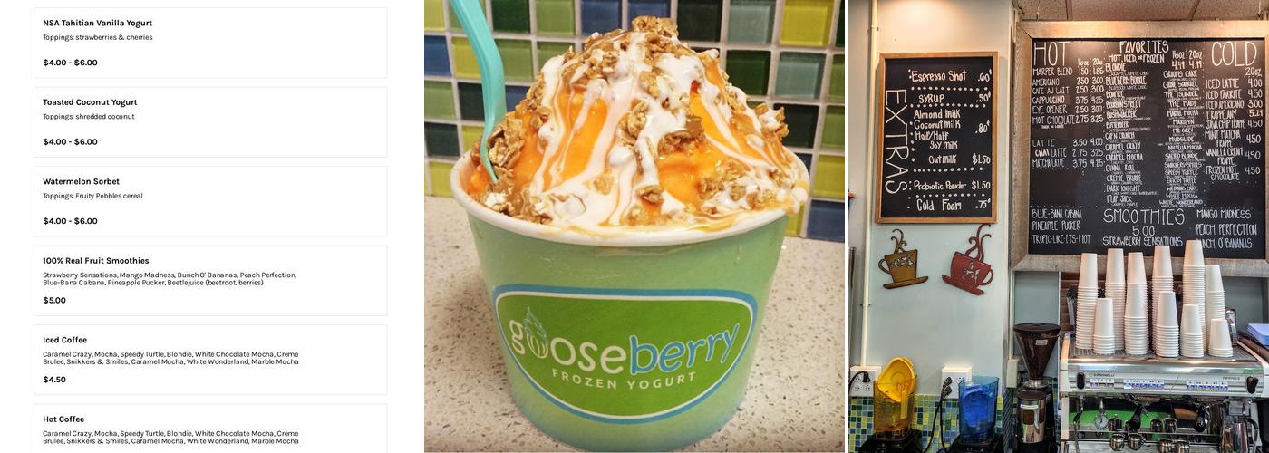 Gooseberry Frozen Yogurt Menu