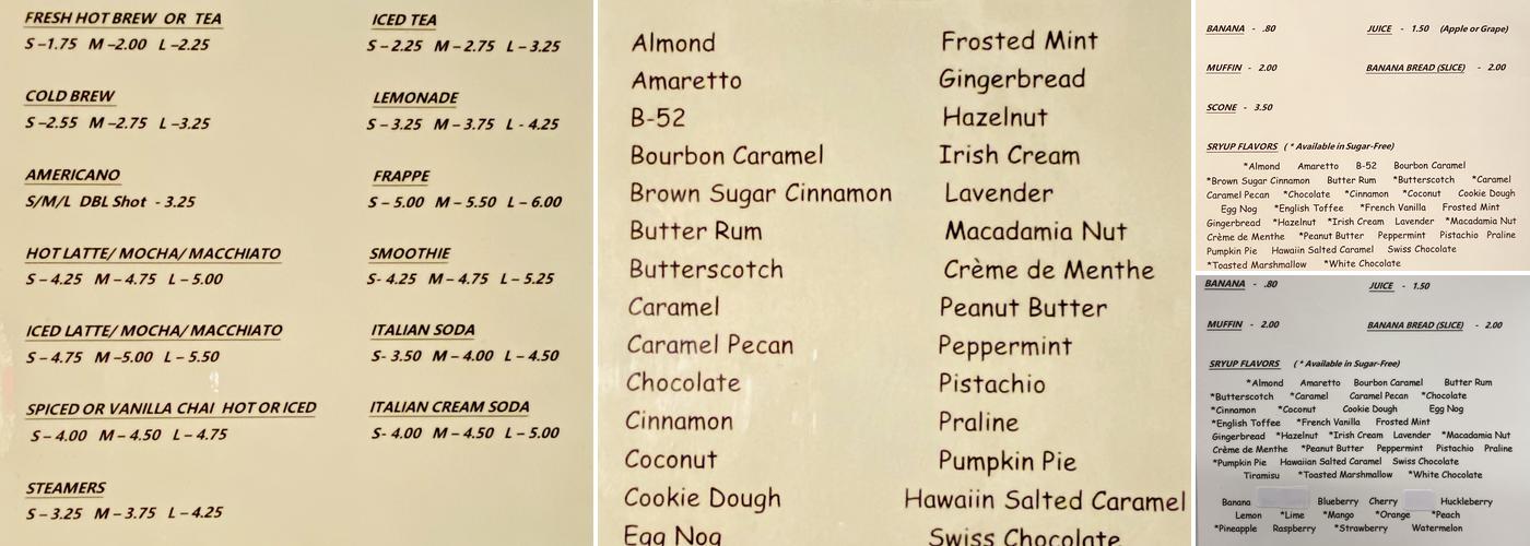 Perk Up Java Shop Menu