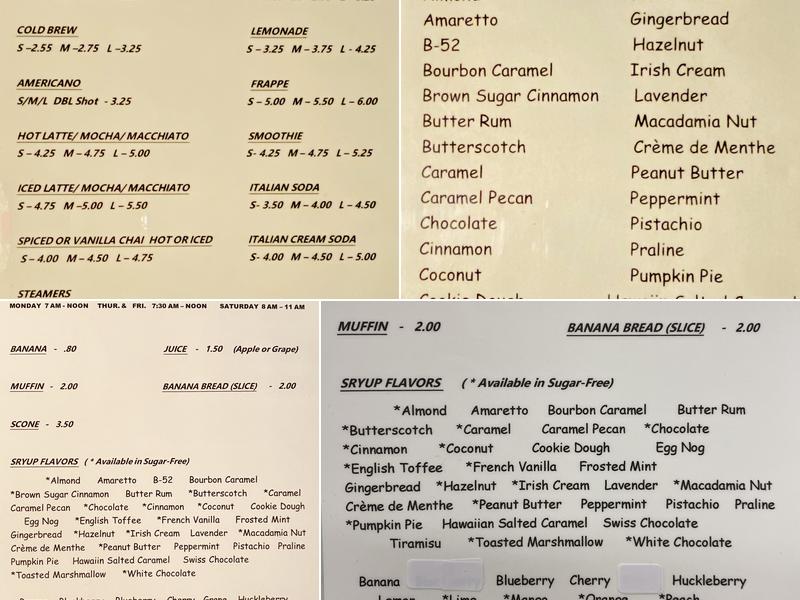 Perk Up Java Shop Menu