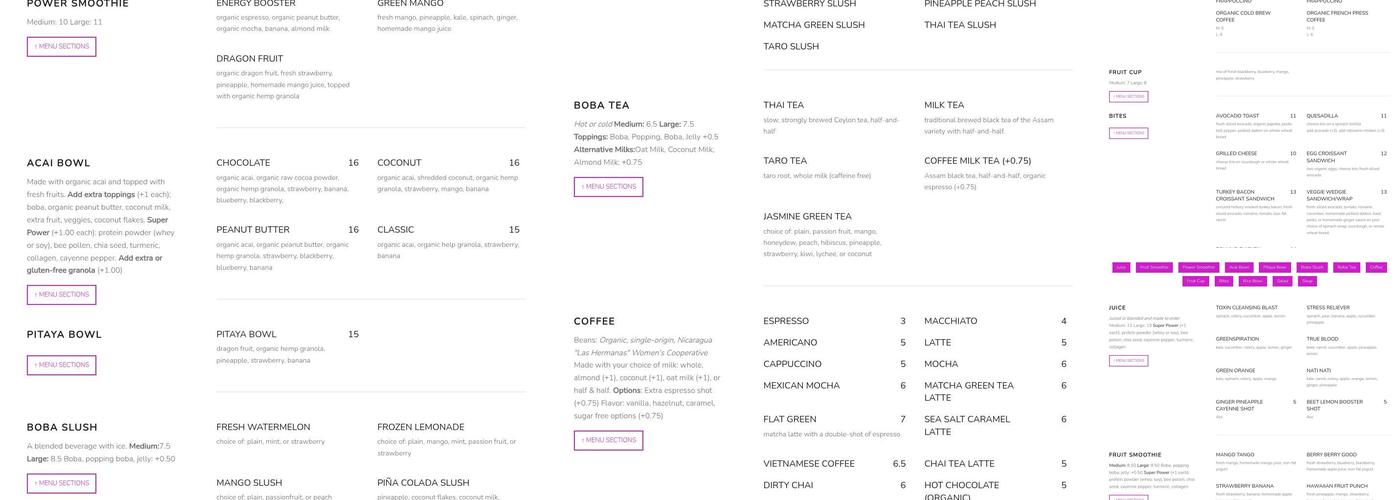Fruittitude Menu