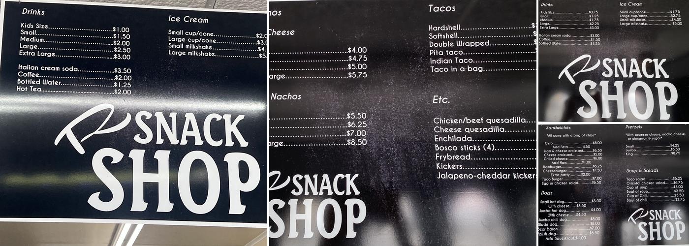 R Snack Shop Menu
