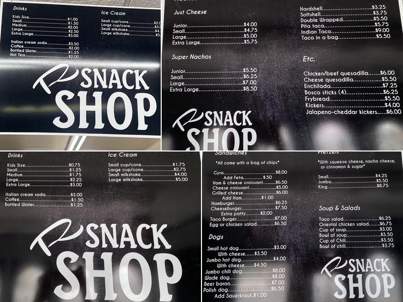 R Snack Shop Menu