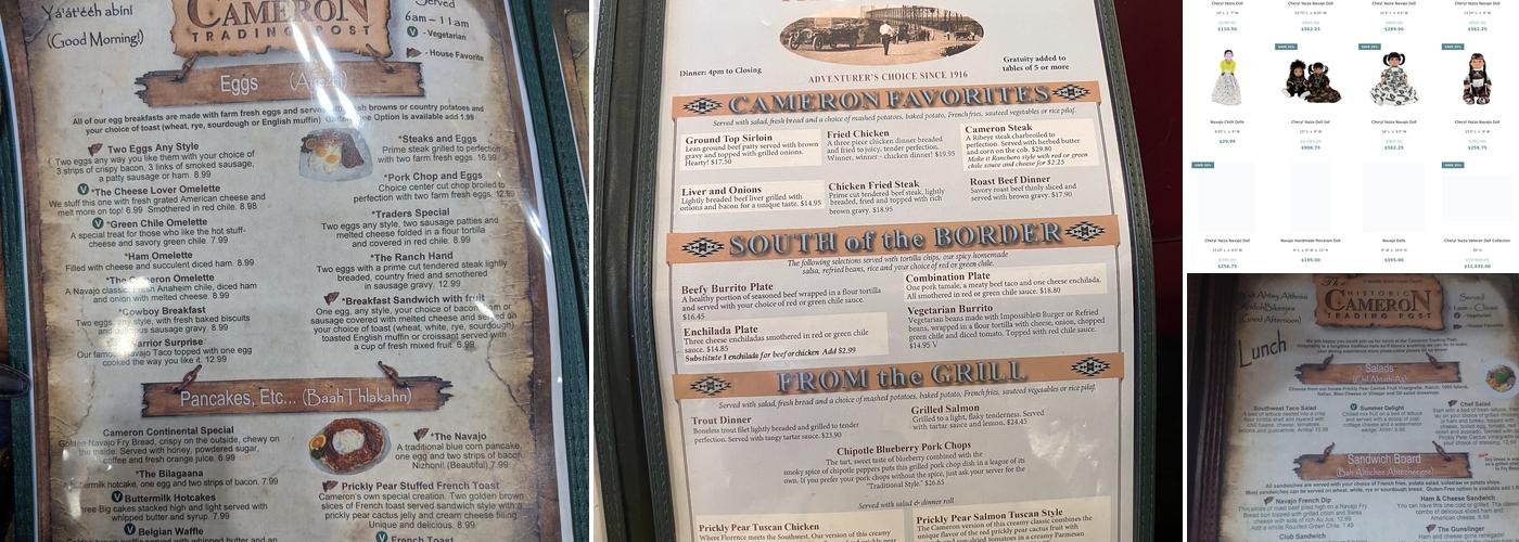 Cameron Trading Post Menu