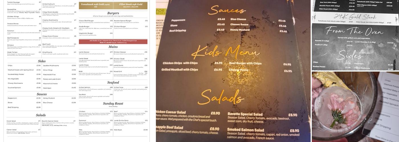 Bavette Steak House Stockton Heath Menu