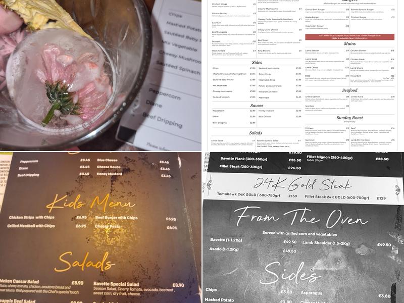 Bavette Steak House Stockton Heath Menu