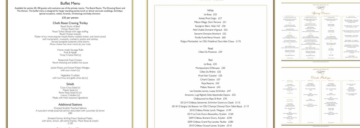 The Treasury Private Dining Menu